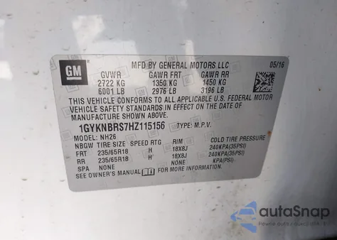 2017 Cadillac Xt5 Luxury z USA, uszkodzony, nr VIN 1GYKNBRS7HZ115156